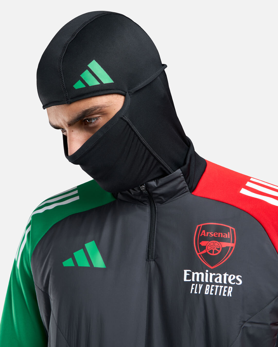 Camiseta con cremallera 1/4 y pasamontañas integrado Arsenal 2025 - Negro/Rojo/Verde