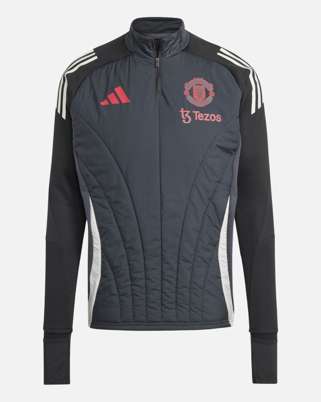 Camiseta Manchester United con cremallera 1/4 y pasamontañas integrado 2024/2025 - Negro/Rojo