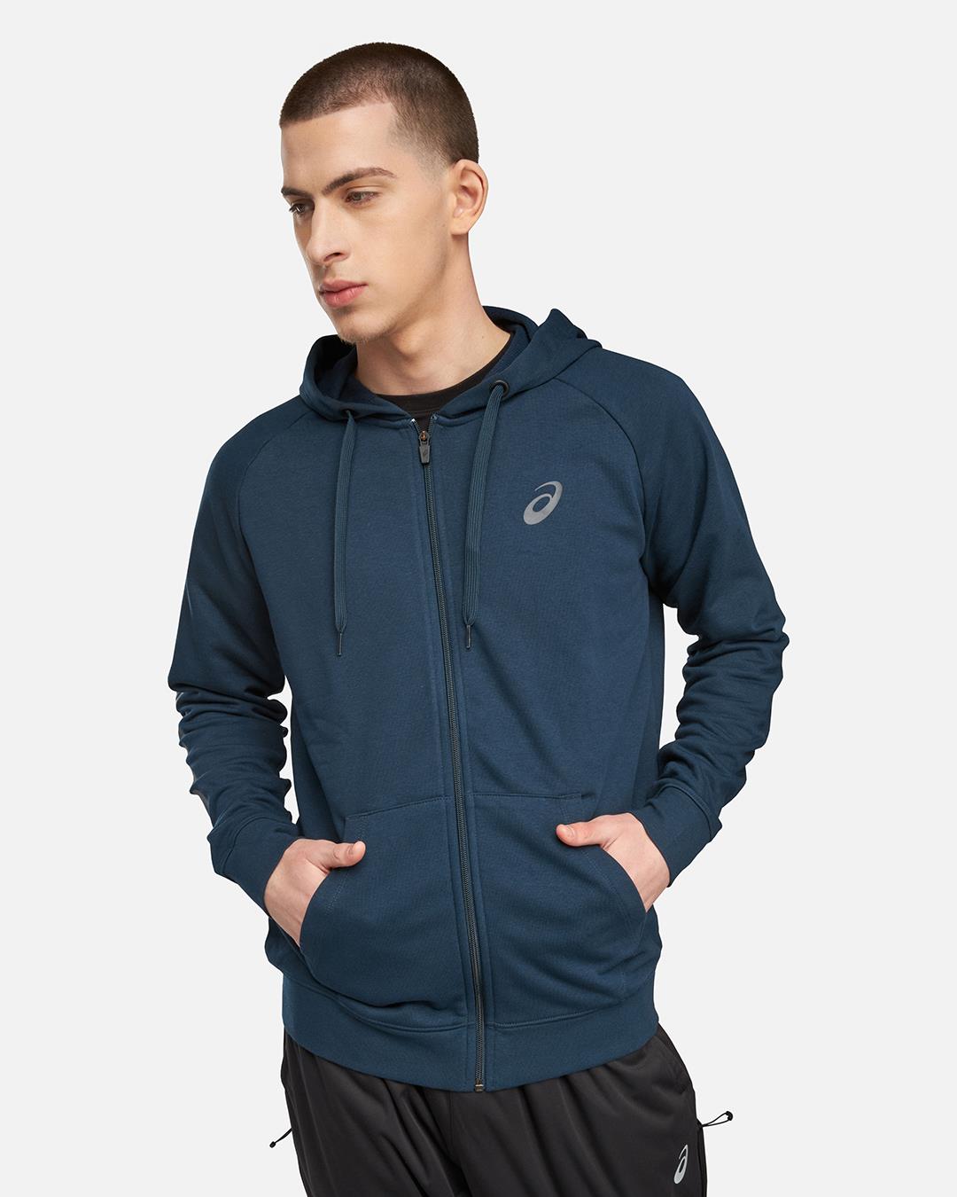 Veste à capuche Big Asics FZ Hoodie - Bleu/Gris