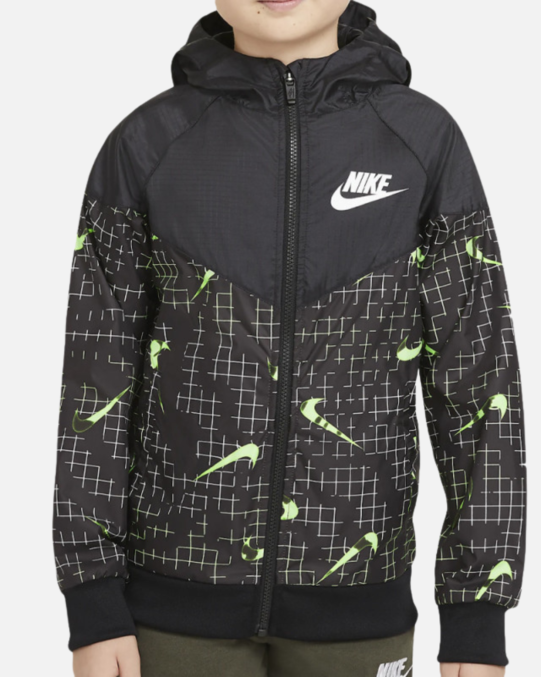 Nike Windrunner Junior Windbreaker Jacket Black Green Footkorner
