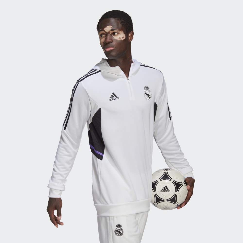 Real Madrid Condivo 2022/2023 Trainingsoberteil mit Kapuze – Weiß/Schwarz/Lila