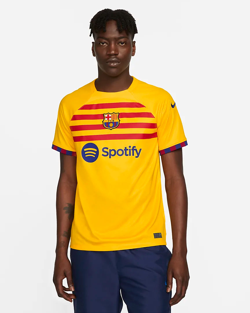 Camiseta FC Barcelona Cuarta Equipacion 2023 Amarillo Rojo Azul Footkorner