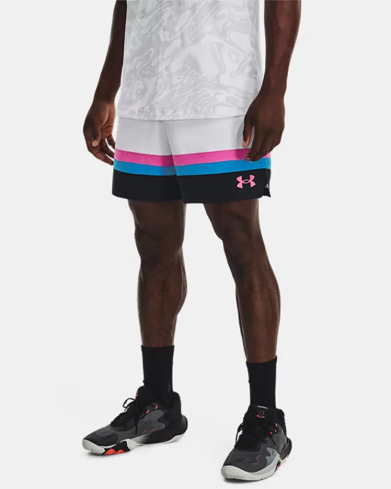 Short Under Armour Baseline Woven - Blanc/Bleu/Rose