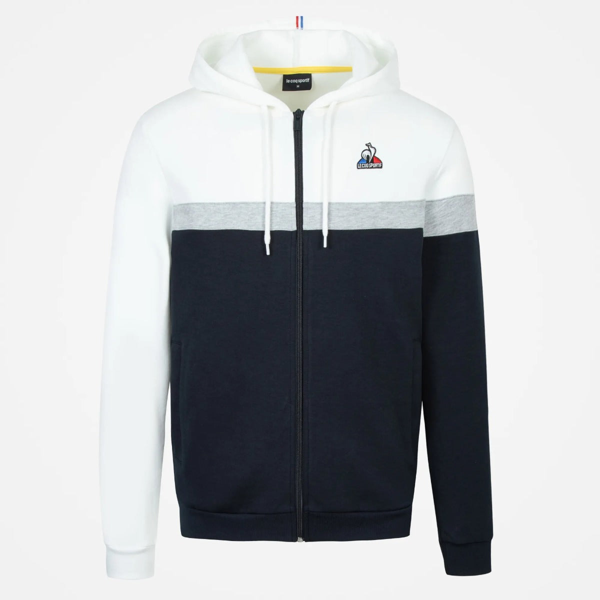 Le Coq Sportif Saison Kapuzenjacke mit Reißverschluss – Blau/Grau/Weiß