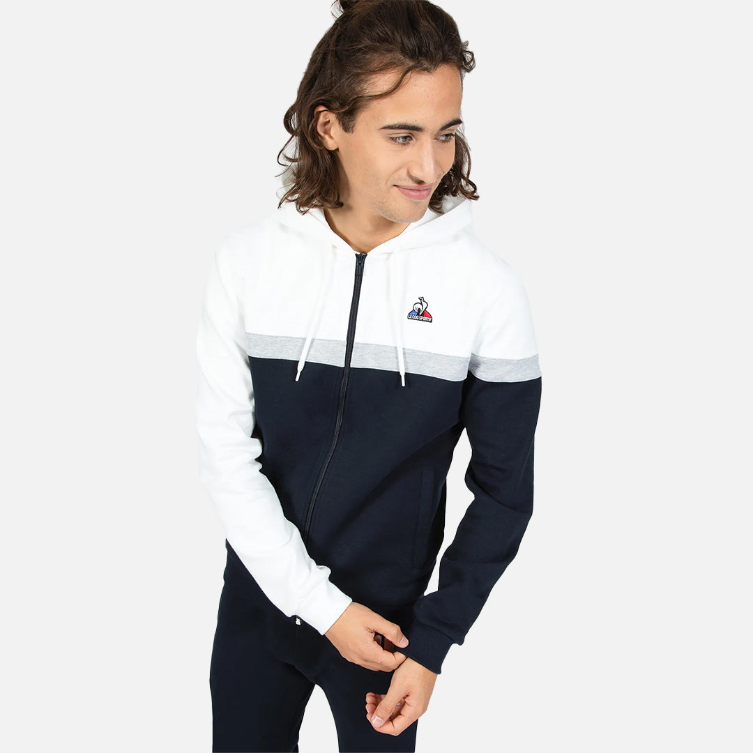 Le Coq Sportif Saison Kapuzenjacke mit Reißverschluss – Blau/Grau/Weiß