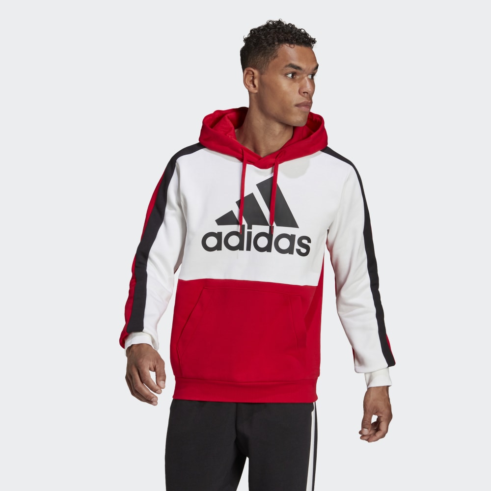 Sweat à capuche Adidas Essentials Colorblock - Blanc/Rouge/Noir