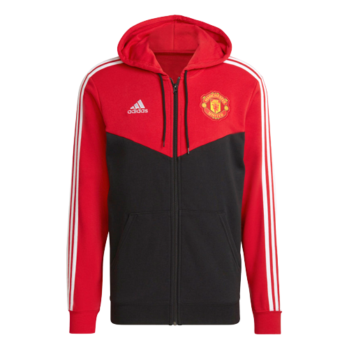 Veste Capuche Manchester United 3 stripes 2021 2022 Rouge Noir Footkorner
