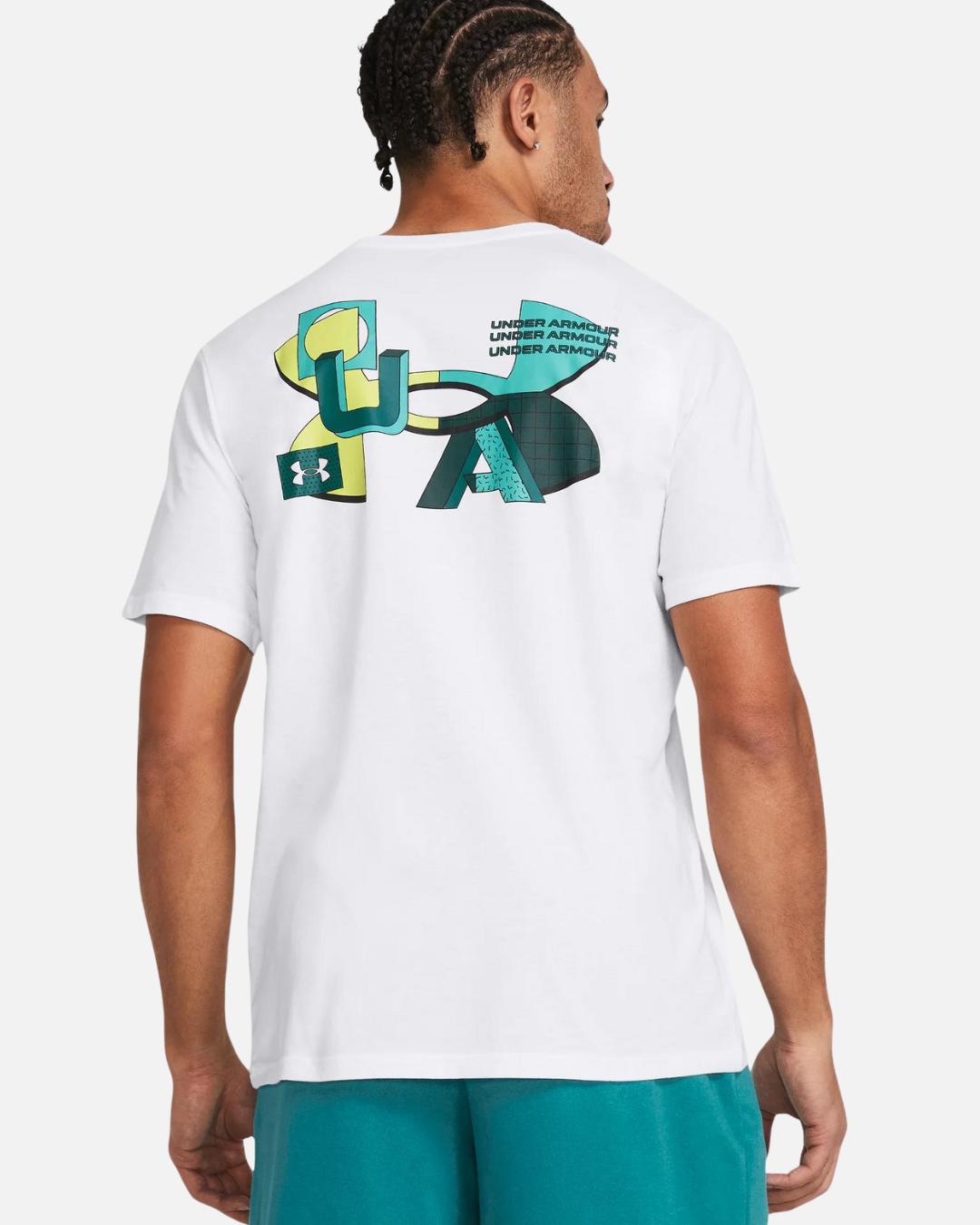 T-Shirt Under Armour Color Block Logo auf der linken Brust – Weiß