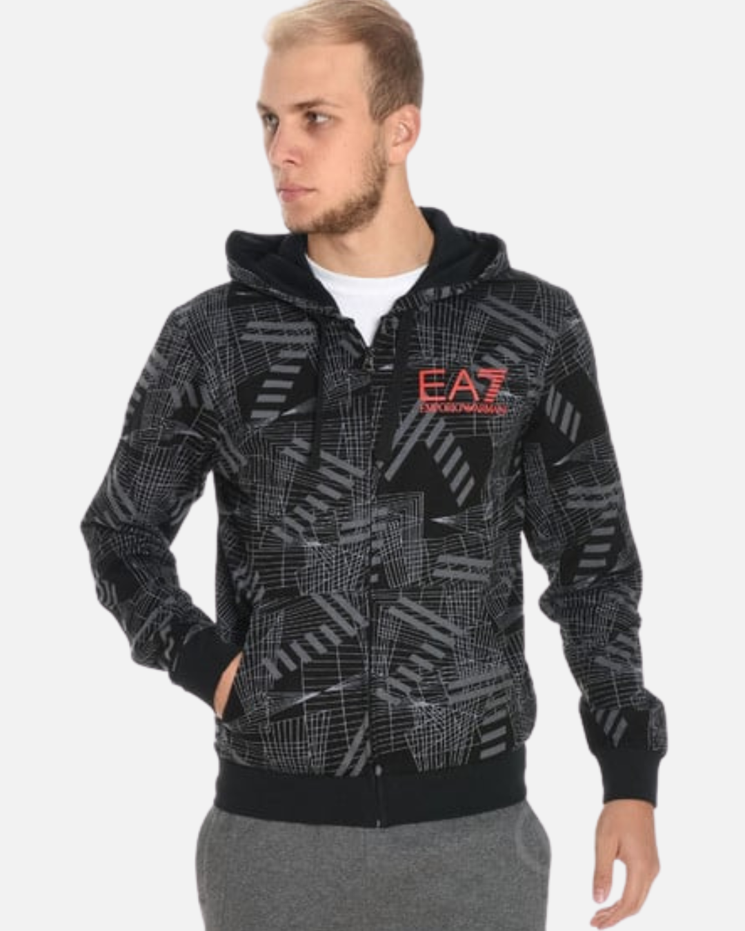 EA7 Hooded Jacket - Black/Grey/Red
