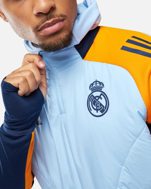 Veste Real Madrid cagoule intégrée 2025 - Bleu/Orange - Footkorner