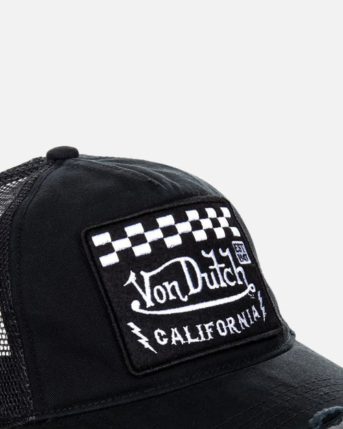 Von Dutch Trucker Cap mit Schachbrett-Patch – Schwarz/Weiß - Footkorner