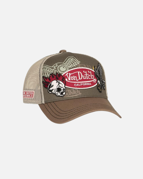 Casquette Vondutch Trucker Snapback Patches - Kaki/Marron - Footkorner