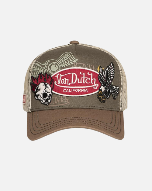 Casquette Vondutch Trucker Snapback Patches - Kaki/Marron - Footkorner