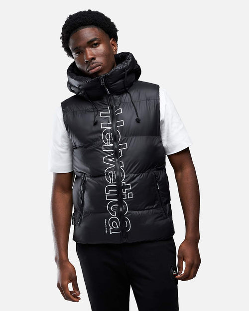 Helvetica Silver Sleeveless Down Jacket - Black - Footkorner