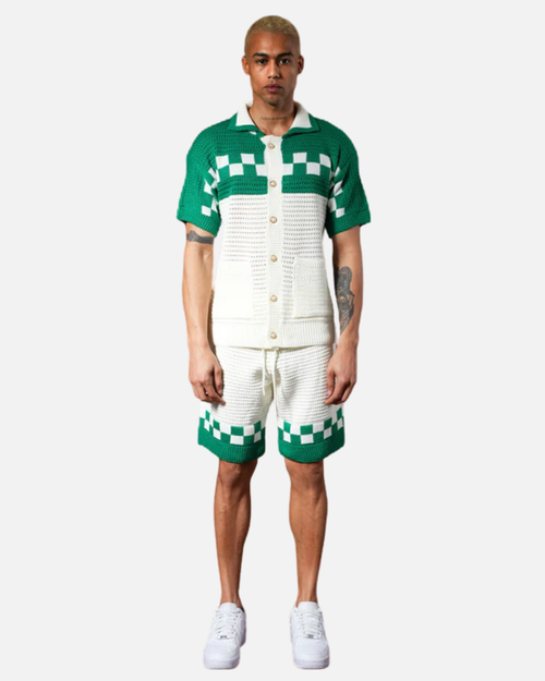 Ensemble Homme Maille Crochet - Blanc/Vert - Footkorner