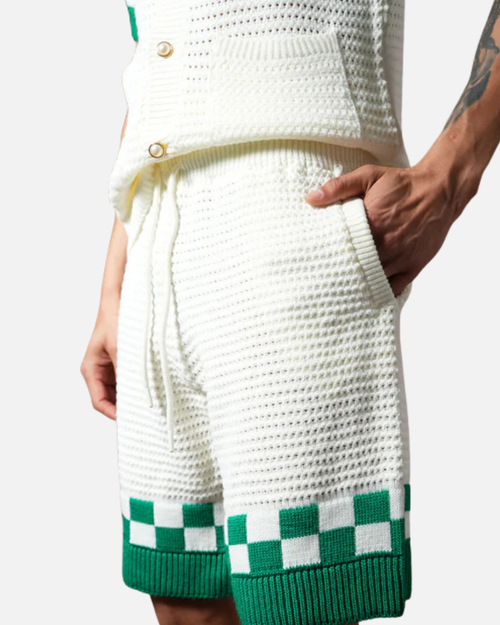 Ensemble Homme Maille Crochet - Blanc/Vert - Footkorner