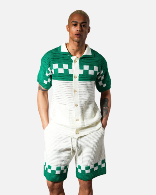 Ensemble Homme Maille Crochet - Blanc/Vert - Footkorner