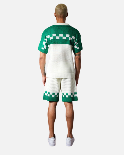 Ensemble Homme Maille Crochet - Blanc/Vert - Footkorner