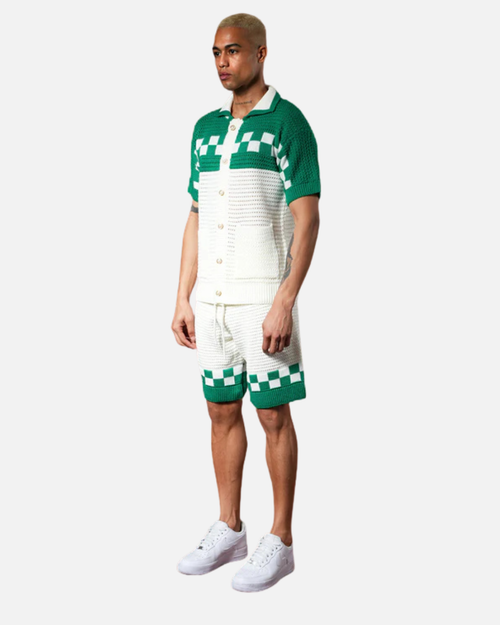 Ensemble Homme Maille Crochet - Blanc/Vert - Footkorner