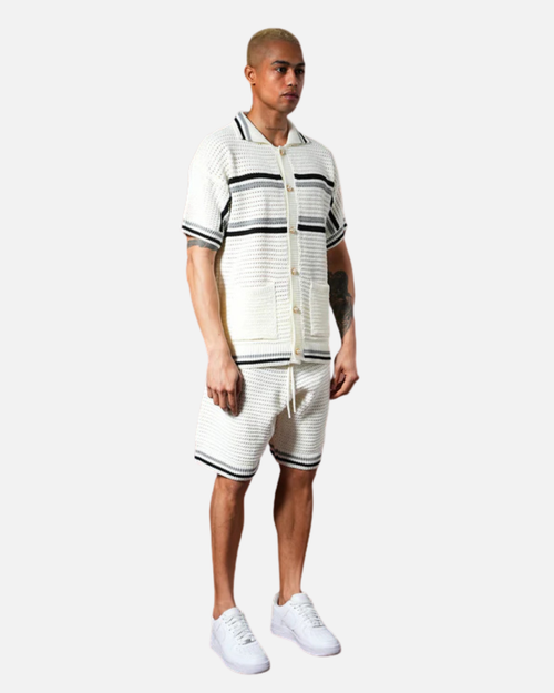 Herren-Set Häkelstrick - Schwarz/Weiß - Footkorner