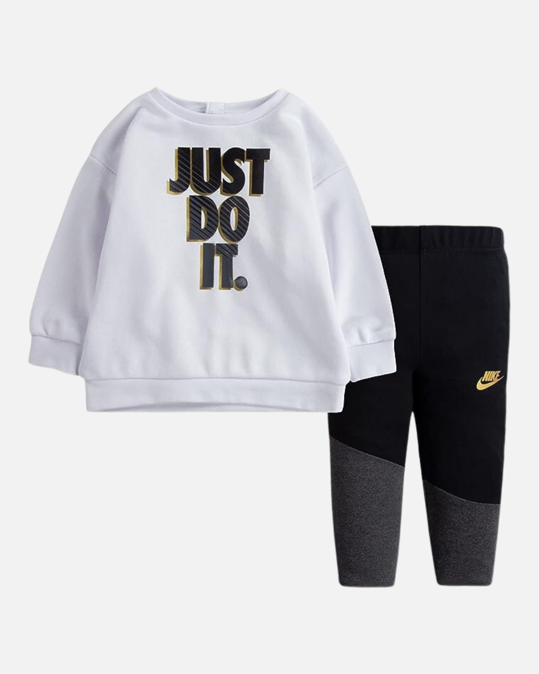 Nike Baby-Sweat- und Leggings-Set – Weiß/Schwarz/Gold