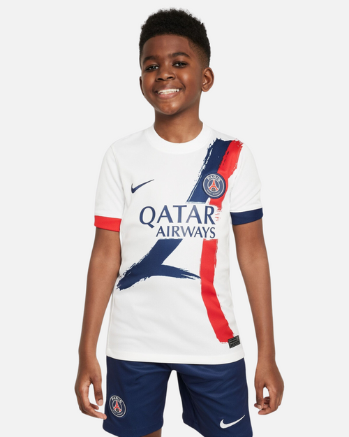 Maillot PSG  Extérieur Junior 2025/2026 - Blanc/Bleu/Rouge - Footkorner