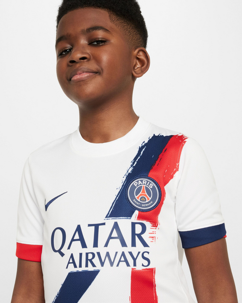 Maillot PSG  Extérieur Junior 2025/2026 - Blanc/Bleu/Rouge - Footkorner