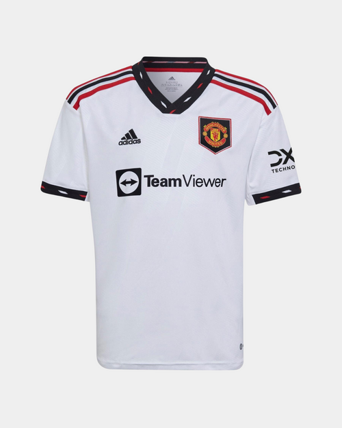 Manchester United Junior Away Jersey 2022/2023 - White/Black/Red - Footkorner