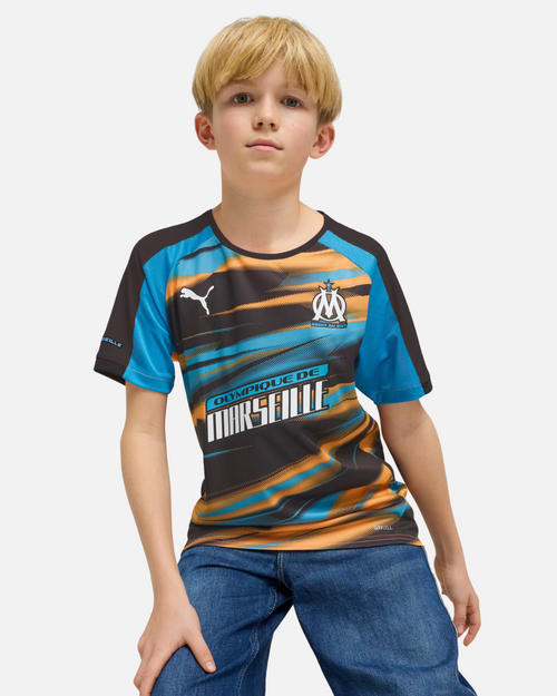 Maillot OM Faster 2024/2025 Junior - Orange/Bleu/Noir - Footkorner