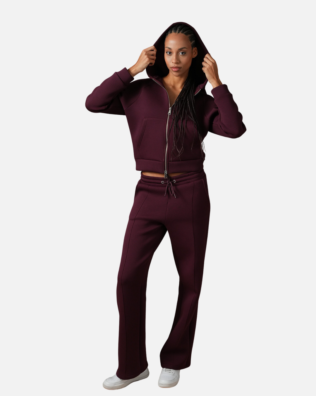 FootkornerBasic Damen Trainingsanzug Bordeaux – Kapuzenjacke und Jogginghose