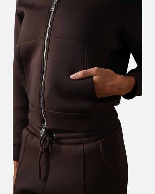 Damen-Basissportanzug Braun – Kapuzenjacke und Jogginghose - Footkorner