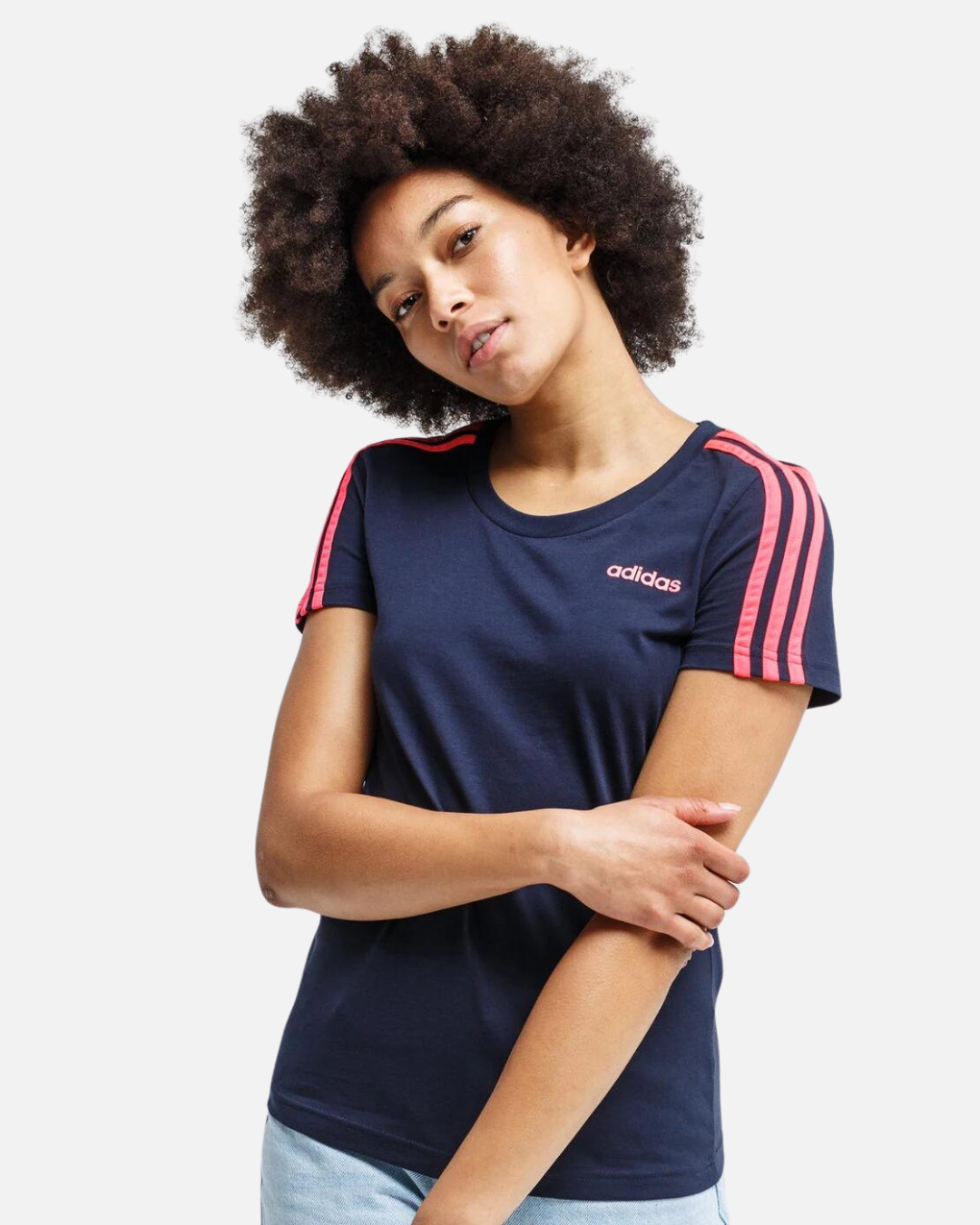 Adidas 3 Stripes Women's T-Shirt - Blue/Pink