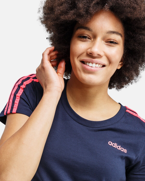 T-shirt Adidas 3 Stripes da donna - Blu/Rosa - Footkorner