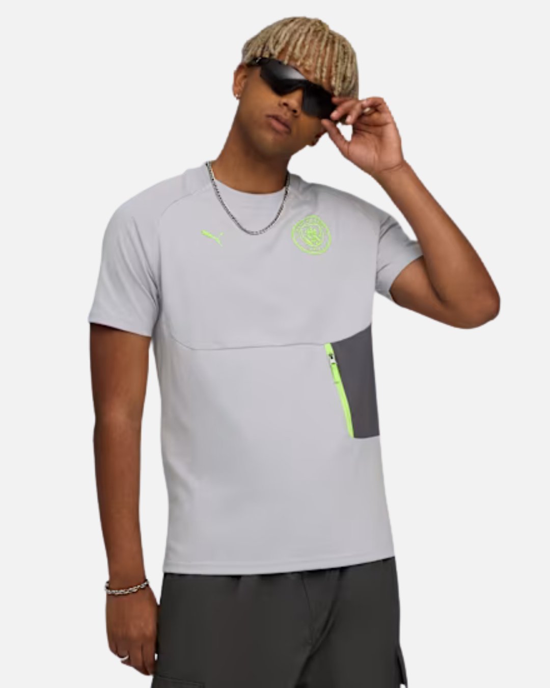 T-shirt Manchester City avec poche 2025/2026 - Gris/Jaune