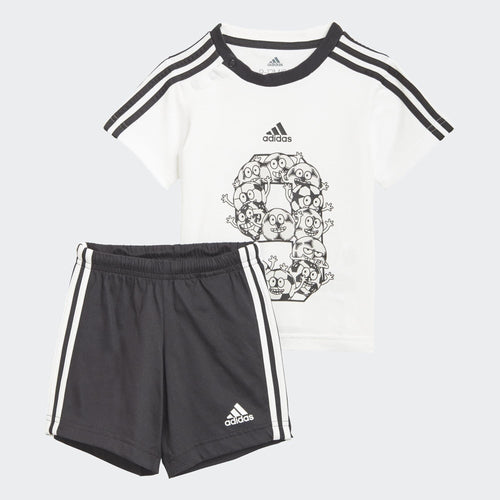 Adidas Kinder 3 Streifen T-Shirt/Shorts Set – Weiß/Schwarz - Footkorner