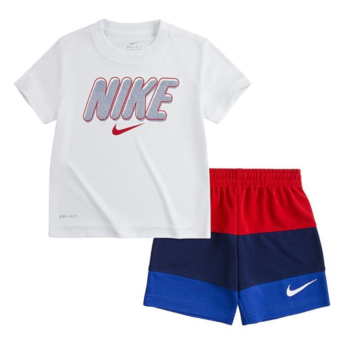 Conjunto de camiseta/pantalones cortos Nike Sportswear para bebé - Blanco/Azul/Rojo - Footkorner
