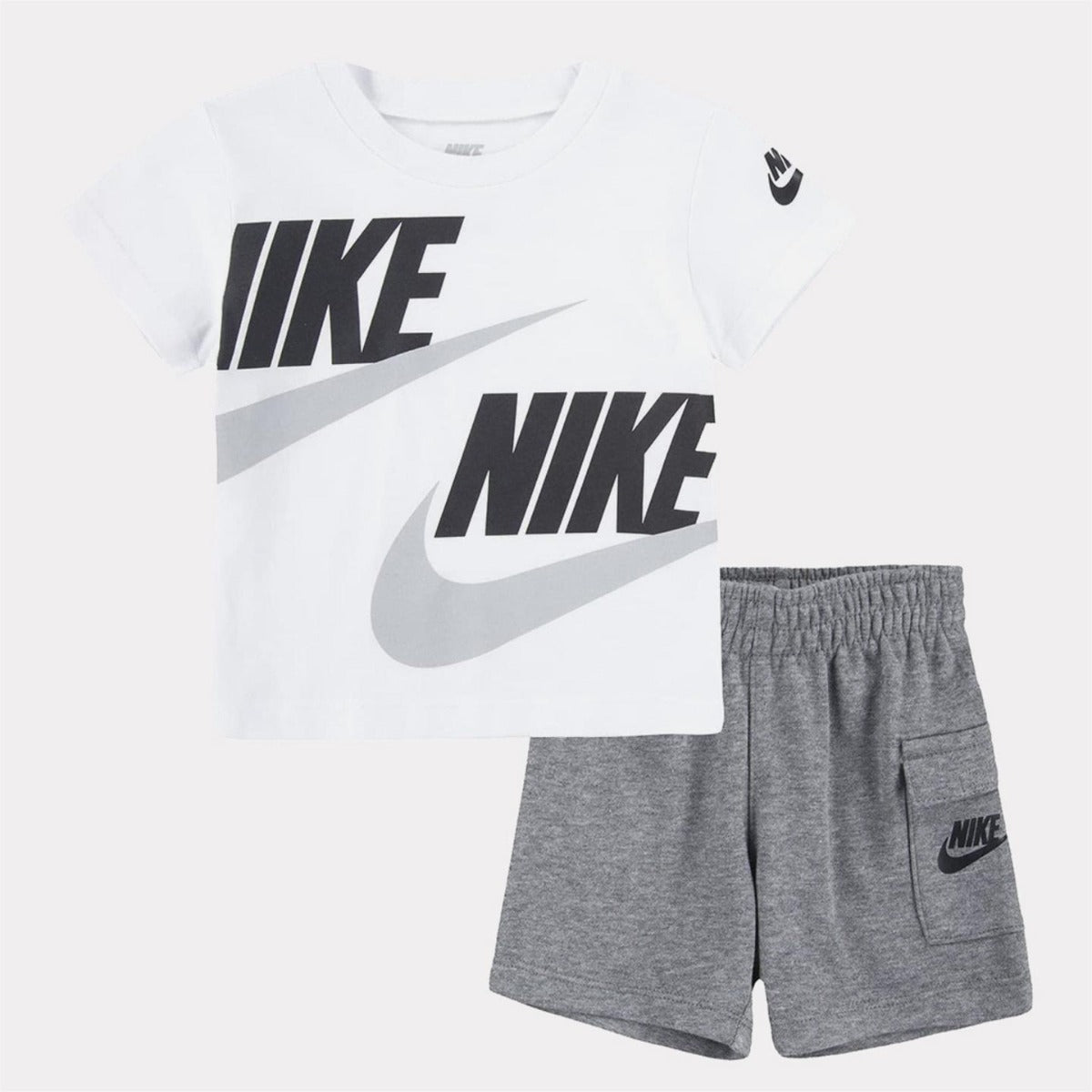 Nike Baby-T-Shirt/Shorts-Set – Grau/Weiß/Schwarz