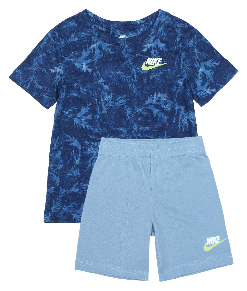 FootkornerConjunto de camiseta/pantalones cortos Nike Worn Blue para niños - Azul/Amarillo/Blanco