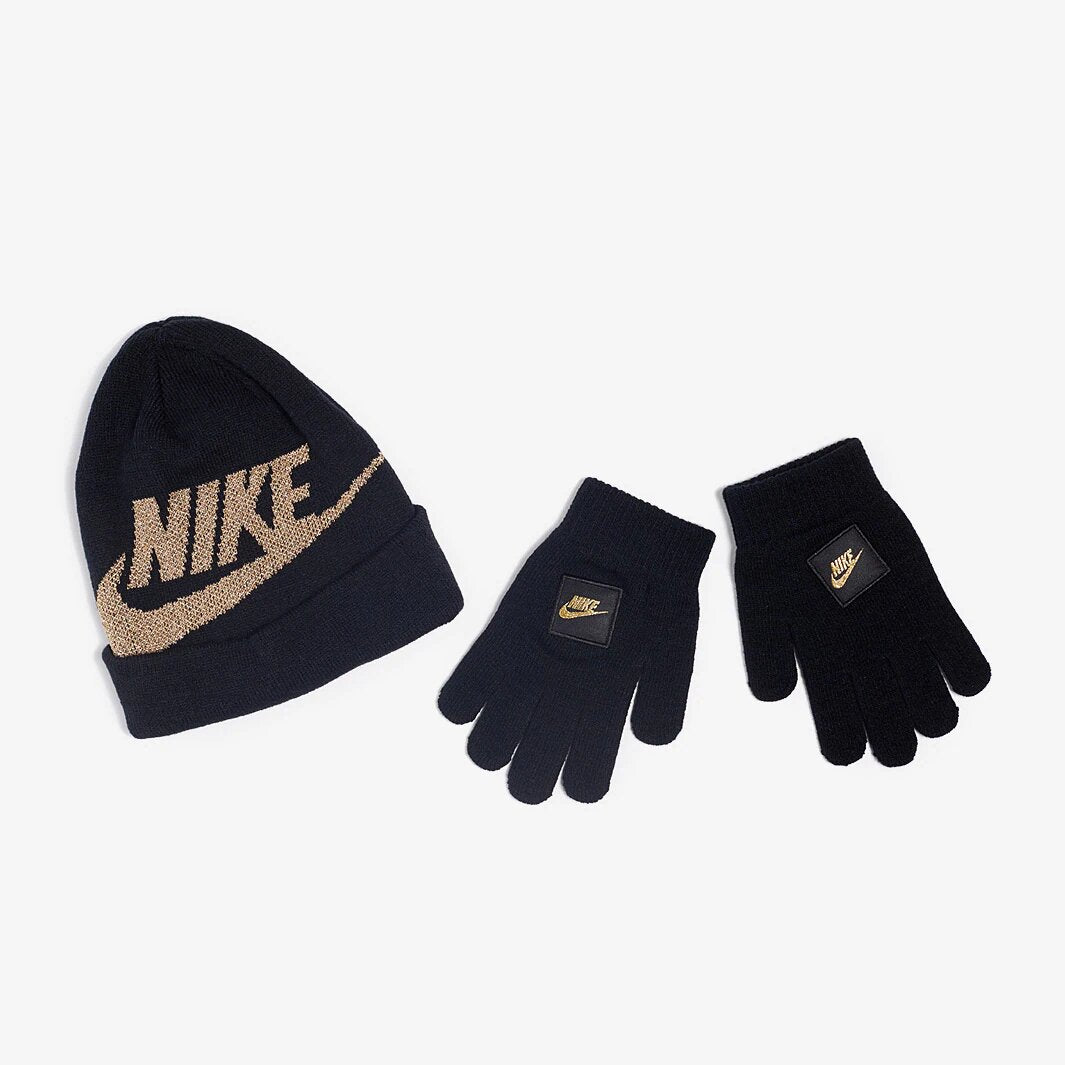 Nike Futura Junior Beanie/Glove Kit - Black/Gold