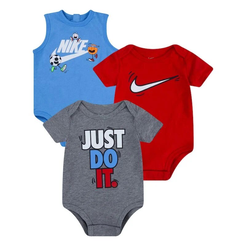 Footkorner3er-Pack Baby-Bodys von Nike Sportswear Nikemoji – Grau/Rot/Blau