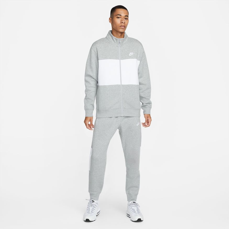 FootkornerNike Fleece-Trainingsanzug – Grau/Weiß