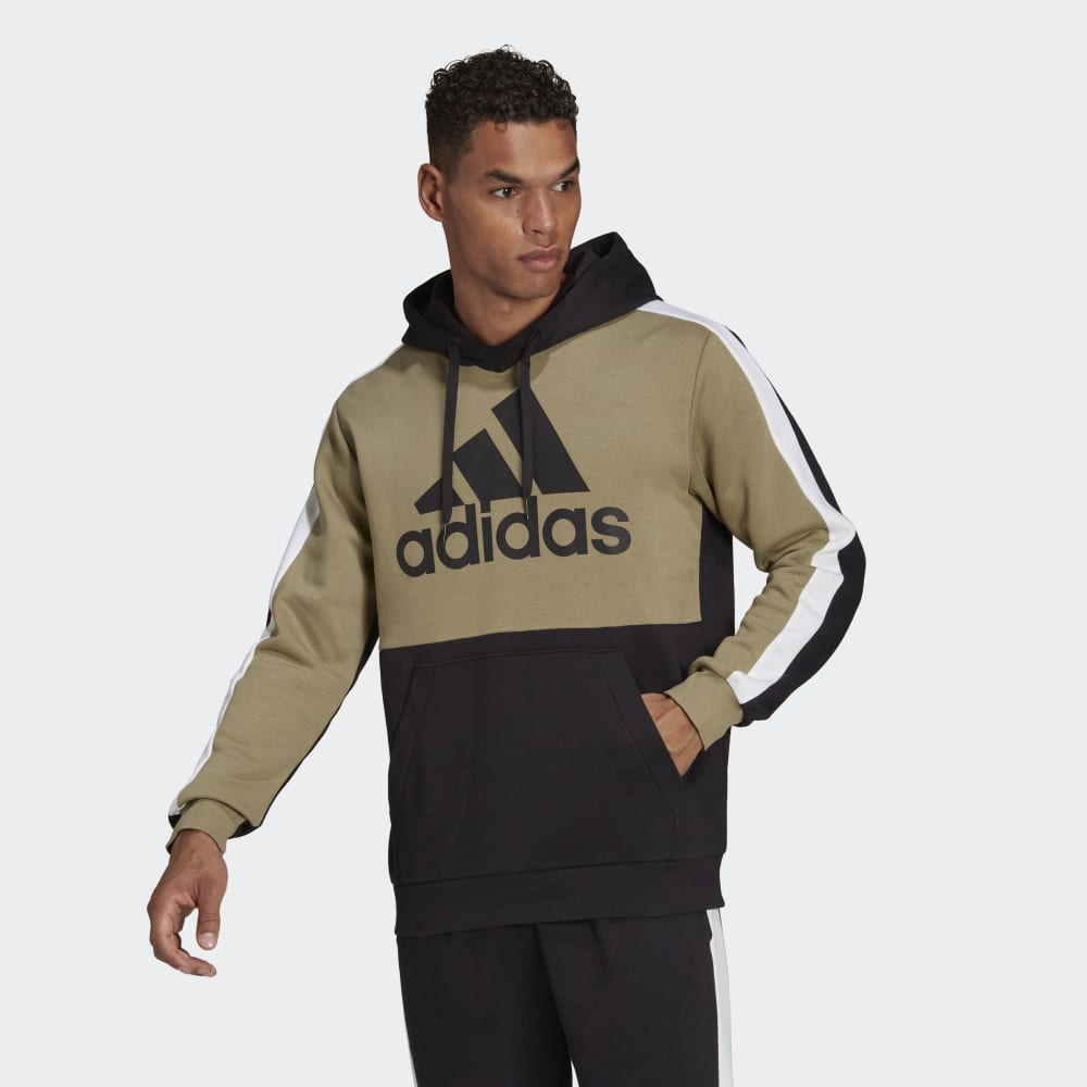 Adidas Essentials Colorblock Hoodie – Khaki/Schwarz/Weiß