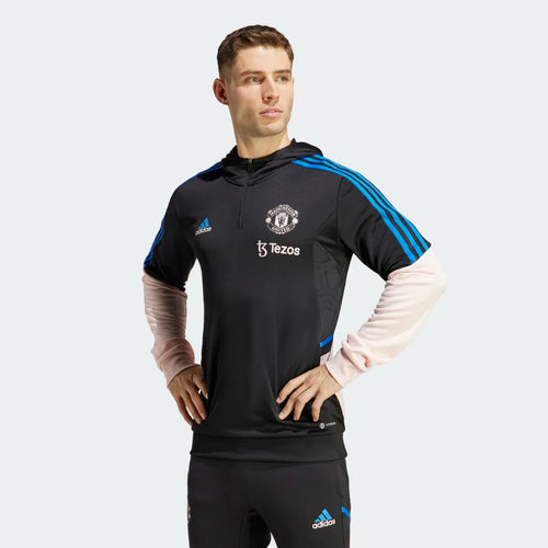 Felpa con cappuccio Condivo del Manchester United - Nero/Blu/Beige - Footkorner
