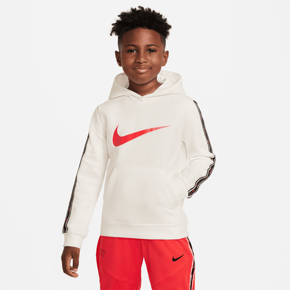 Sudadera con capucha Nike Repeat para niños - Beige/Negro/Rojo