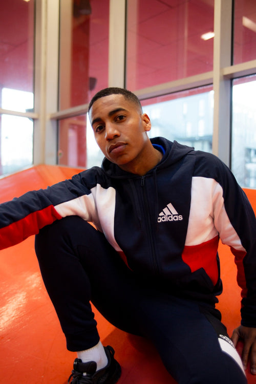 Adidas Essentials Colorblock Hooded Jacket - Blue/White/Red - Footkorner