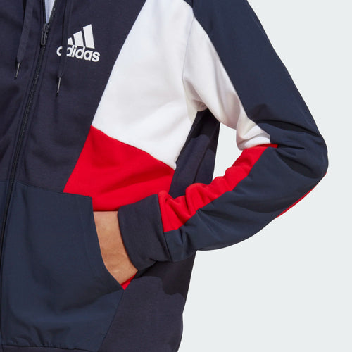 Adidas Essentials Colorblock Hooded Jacket - Blue/White/Red - Footkorner