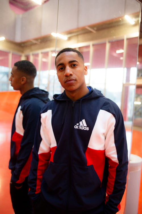 Adidas Essentials Colorblock Hooded Jacket - Blue/White/Red - Footkorner