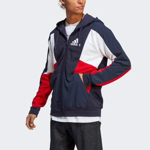 Adidas Essentials Colorblock Hooded Jacket - Blue/White/Red - Footkorner