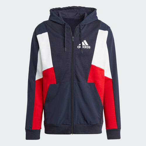 Adidas Essentials Colorblock Hooded Jacket - Blue/White/Red - Footkorner