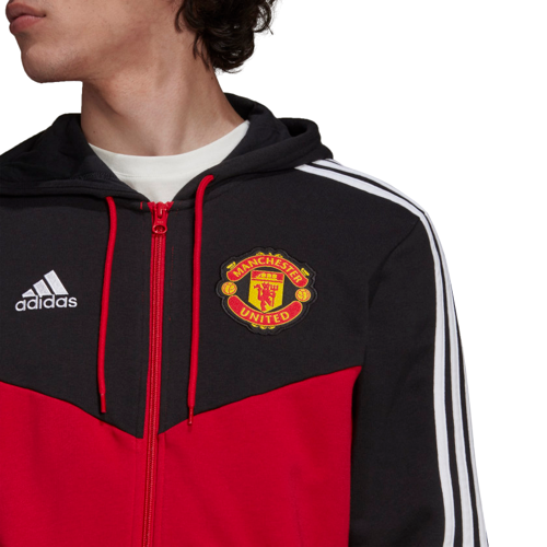 Veste Capuche Manchester United 3 stripes - Noir/Rouge - Footkorner